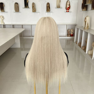 Perruque en cheveux humains vierges de qualité européenne, couleur blonde avec mèches, cuticules alignées, pour femmes, vente en gros # H18A/60 - Product Image 2