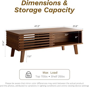 Juego de mesa de centro de 2 piezas Midcentury con almacenamiento de puerta <span class=keywords><strong>corredera</strong></span>, soporte de TV de madera de nogal para sala de estar y dormitorio - Product Image 4