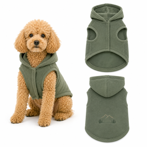 Green Fleece Sleeveless Dog Hoodie Pet Clothes Custom Mountain Embroidery Hooded Vest For <b>Teddy</b> Poodle <b>Small</b> Puppy - Product Image 1