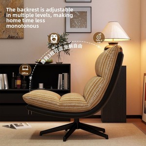 Sillón Reclinable Giratorio de Lujo Ligero Nórdico Plegable para un Solo Usuario, con Estructura de Acero, Cubierta de Algodón y Patas de Madera, para Sala de Estar o Balcón - Product Image 3