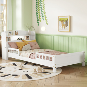 White Solid Wood Children's Bed With <b>Storage</b> Shelf And Guardrail For Bedroom <b>Kids</b> Furniture - Product Image 3