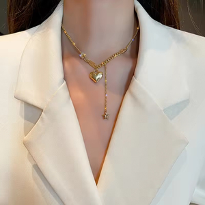Mode Lariat Colliers Chaîne <span class=keywords><strong>En</strong></span> Acier Inoxydable Amour Coeur Charme Pendentif Collier Bijoux <span class=keywords><strong>En</strong></span> Acier Inoxidable pour les Femmes - Product Image 6