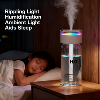 Vente flash : humidificateur d'air portable coloré de 300 ml avec lumière nocturne, 2 modes de brumisation, silencieux, alimenté par USB, mini humidificateur pour l'extérieur et la maison