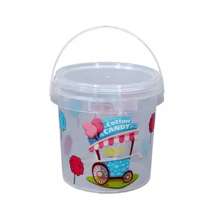 Wholesale 1000ml leakproof clear plastic juice cookie bucket custom print mini water barrel with lid and handle