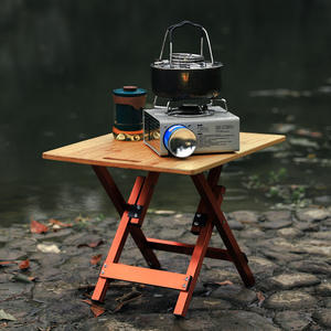 Table pliante d'extérieur en alliage d'aluminium avec plateau en bambou, base croisée, table rectangulaire pour pique-nique et cuisine - Product Image 4