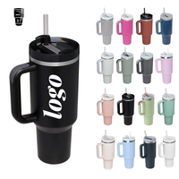 Gobelet isotherme de voyage en acier inoxydable de 40 oz avec poignée et paille, personnalisable avec logo, vente en gros