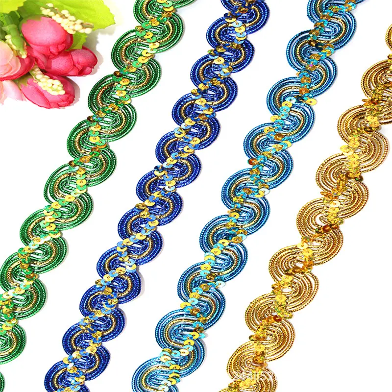 ZSY Multicolor Filigree Lace Border Stage Dress Accessories Colorful Sequins S Shape Braided Trimming Edge Sewing Lace Trim
