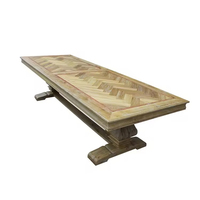 Table de banquet en chêne massif artisanale, style rustique de ferme, robuste, mobilier de salle à manger commercial, restaurant, salon extérieur
