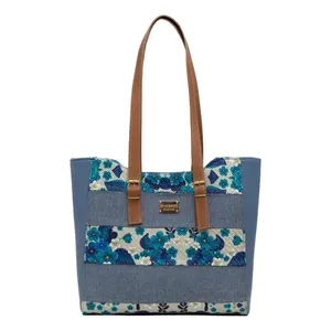 Borsa Tote in Denim da Donna Fana Elio con Ricamo Floreale, Design per Uso Quotidiano, Stile per Tutte le Stagioni - Product Image 1