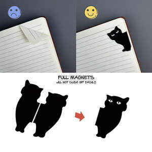 Kucing hitam menggemaskan dan bunga-bunga lembut pembatas buku magnetik Set kertas Magnet penuh kembali Magnet kulkas begitu lucu gaya hewan - Product Image 2