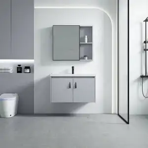 批发便宜的现代铝浮动壁挂式单水槽梳妆台套装，用于带水槽的浴室