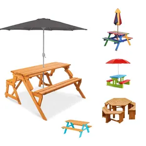 Outdoor Folding Picnic Tables with Market Umbrella Picnic Table with Umbrella Wood Picnic Dining Set with Benches