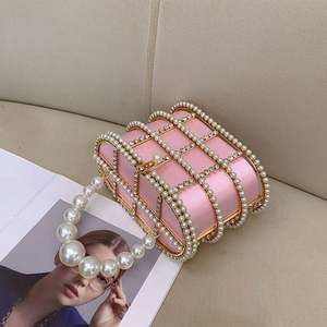 Borse Clutch in Cristallo per Matrimoni e Feste, Borsetta a Secchiello in Metallo con Strass, Elegante Borsa a Gabbia in Lega con Perle per Donne - Product Image 3