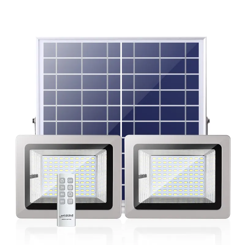 Luz de inundación Solar de 100W lámpara de inundación led 200LED sistema de iluminación solar al aire libre con dos lámparas con control remoto para jardín, camino