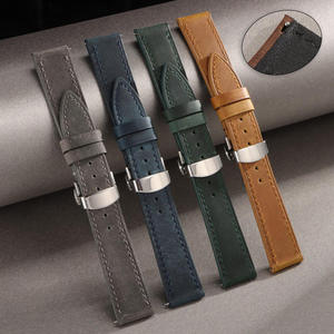 Wholesale Genuine Leather Stainless Steel Watch <b>Strap</b> 18-24mm Universal Retro Butterfly Buckle Quick Release Watch Band - Product Image 1