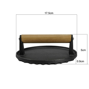 Prensa de carne de hierro fundido pesado con mango de madera, para hacer hamburguesas, para parrilla de barbacoa, herramienta de cocina para carne, bistec y hamburguesas - Product Image 2