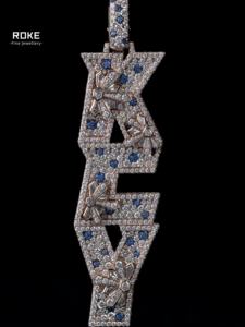 Подвеска с именем на заказ, сертифицированная IGI, из золота 9K-18K/розового золота, полностью инкрустированная лабораторными бриллиантами VVS, в стиле хип-хоп — проходит проверку на детекторе бриллиантов - Product Image 5