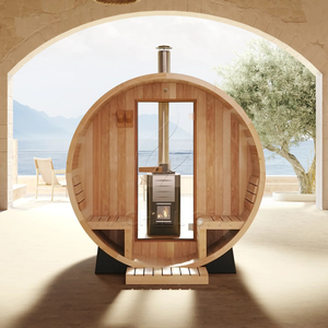 Hachillspa mới nhất ngoài trời gia đình Spa rắn gỗ Thùng phòng tắm hơi với đầy đủ Kính xem cửa sổ và hiên gỗ đốt bếp thiết kế - Product Image 2