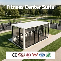 Salle de sport préfabriquée en acier léger, type conteneur, avec tapis en caoutchouc et éclairage LED, pour exercices en extérieur toute l'année