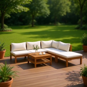 Set Lounge Modulare in Legno di Acacia a 6 Pezzi, Colore Crema, Arredamento da Giardino per Esterni - Product Image 2