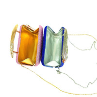 Pochette de soirée de luxe pour femme, en forme de boîte rigide, ornée de strass en cristal rose, avec poignée supérieure en métal doré élégant, idéale pour mariage, banquet, bal de promo