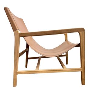 Fauteuil de jardin moderne en teck et cuir, style mid-century, chaise longue d'extérieur durable avec pieds coniques - Product Image 2