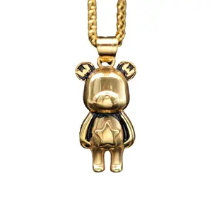 Hip hop jewelry accessories gold plated stainless steel star bear pendant charm for women men