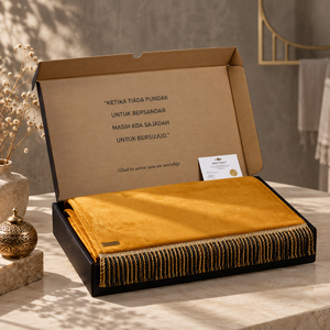 Gold XL Luxury Muslim Prayer Carpet Soft Shorthair Fur Cushioned Base Non-Slip Machine Made Elegant Tassel 24K Gold Accent - Product Image 3
