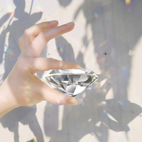Décoration presse-papiers diamant boule de cristal clair K9 60mm avec base triangulaire en argent, cadeaux d'anniversaire pour femmes