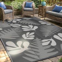 Tapis de sol d'extérieur portable GHT en PP tissé, épaisseur moyenne, lavable en machine, pliable, facile à transporter, motif jacquard feuille