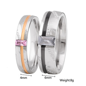 Fine <b>Rings</b> Couple <b>Set</b> Geometric Design Channel Setting Pink And Clear Stone Unisex Gift Jewelry - Product Image 5