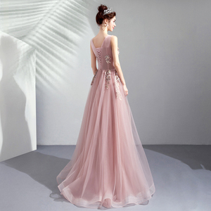 Vestido de Noche Elegante y Discreto para Fiesta, Baile, o Boda, Largo hasta el Suelo, Cuello en V, Sin Mangas, Transparente, Tallas Grandes, con Bordado, para Dama de Honor, Colección 2025 - Product Image 5