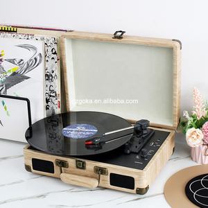Tourne-disque vinyle de qualité supérieure à 3 vitesses, lecteur de disques vinyles, couleur bois, revêtement en cuir PU, entraînement par courroie, gramophone - Product Image 1