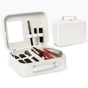Grande boîte d'organisation de maquillage de voyage <span class=keywords><strong>rechargeable</strong></span> avec sac en <span class=keywords><strong>cuir</strong></span> tendance miroir LED avec fermeture à glissière - Product Image 5