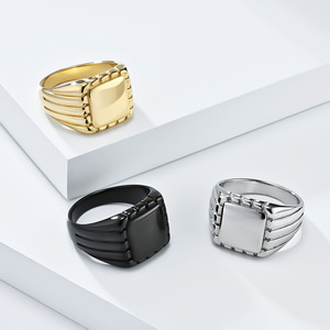 Minimalist, unisex, minimalist, glossy square stamp <b>titanium</b> steel <b>ring</b>, niche design, suitable for everyday commuting. - Product Image 1