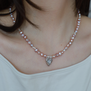 Nuevo Collar de Plata de Ley S925 con Colgante de Amor de Plata Rota y Perla Natural - Product Image 1