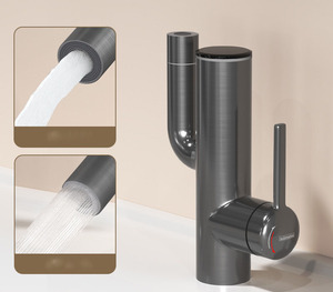 Grifo mezclador digital moderno de latón para lavabo, de un solo orificio, montado en cubierta, giratorio, verde, para baño - Product Image 5