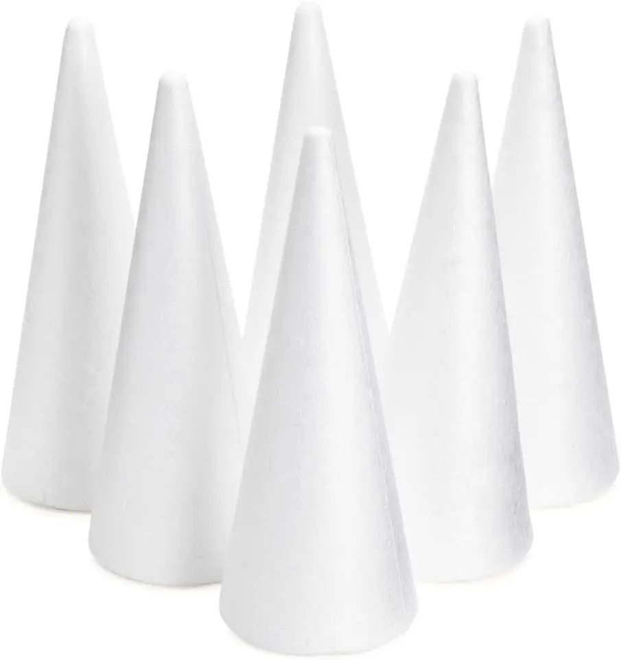 Cono de espuma blanca de varios tamaños para arreglos florales, artesanías para pasteles, árboles de Navidad, decoraciones para festivales