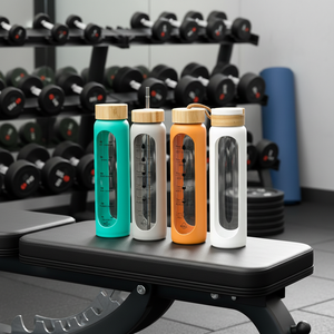 <span class=keywords><strong>Bouteille</strong></span> d'eau en <span class=keywords><strong>verre</strong></span> borosilicate avec manchon en silicone, gobelet de motivation avec marqueur de temps, <span class=keywords><strong>1</strong></span> <span class=keywords><strong>litre</strong></span> (32 oz), vente chaude - Product Image 1