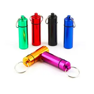MM-APB004 Decorative Gifts Capsule Shape Mini Portable Metal Aluminum Pill Box With Keychain