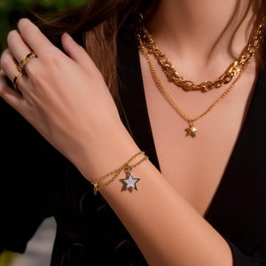 Bracelet tendance en chaîne plaqué or, acier inoxydable 316L, alliage de zinc durable, pendentif étoile Chance SmileJoyas pour femme - Product Image 3
