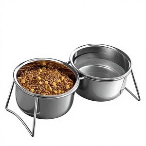 Paslanmaz Çelik Çift Köpek ve Kedi Mama/Su Kabı, Yükseltilmiş Standlı, Devrilmez - Product Image 1
