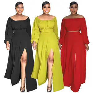 Sexy Long Sleeve Shirt Top And Midi Skirt 2 Piece Set For Women