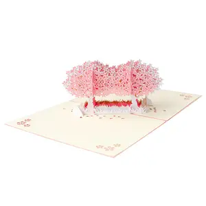 定制弹出式纸圣诞礼品卡漂亮的3D花贺卡打印