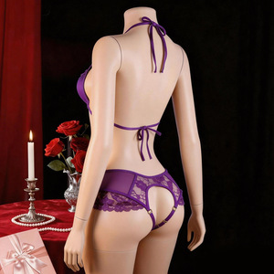 Lingerie Seksi Eropa Amerika, Bodysuit Renda Wanita Tanpa Crotch Warna Ungu, Seragam Penggoda ODM - Product Image 2