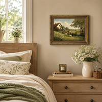 Décoration Murale Pastorale Bestseller : Clôture de Ferme, Fleurs, Enfants et Chèvres – Style Ferme pour Salon et Chambre à Coucher (OEM/ODM)