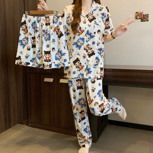 Moda Estiva: Completo <span class=keywords><strong>Pigiama</strong></span> da <span class=keywords><strong>Donna</strong></span> a 3 Pezzi con Maniche Corte, Adorabile, Casual ed Elegante per il Relax - Product Image 2