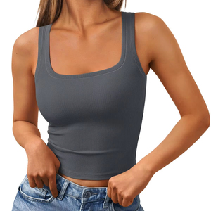 เสื้อกล้ามออกกำลังกายแขนกุดคอเหลี่ยมสำหรับผู้หญิงเสื้อแขนกุดสายเดี่ยวคอเหลี่ยมสำหรับฟิตเนสและชุดลำลอง - Product Image 1