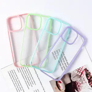 Bonbons couleur pare-chocs Transparent en plastique acrylique couverture arrière en gros étui de téléphone portable pour iPhone 15 14 13 12 11