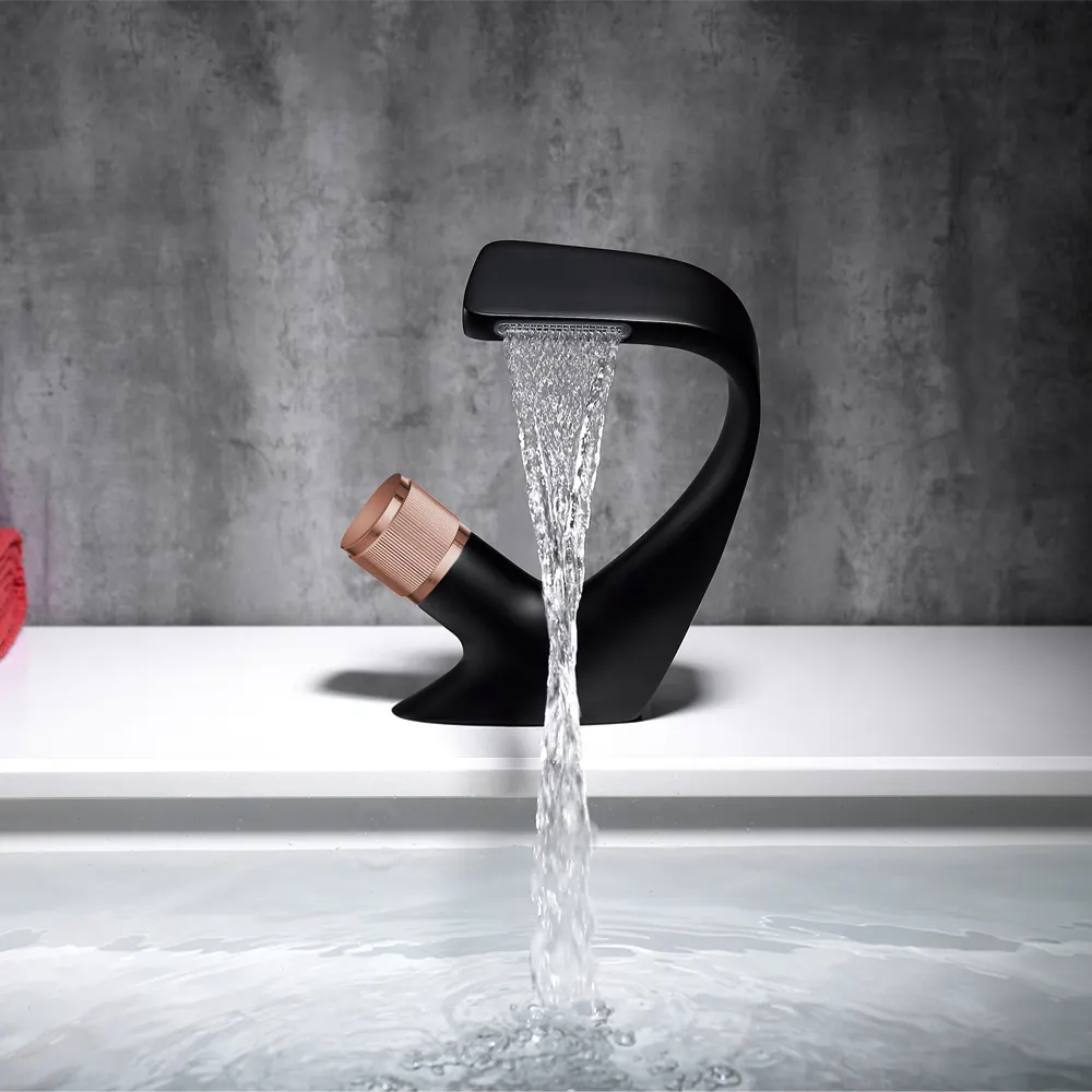 Rubinetto per lavabo a risparmio idrico per bagno moderno nero monocomando in ottone